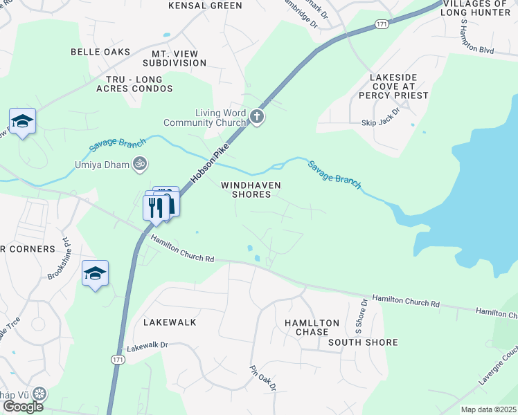 map of restaurants, bars, coffee shops, grocery stores, and more near 3428 Whitesail Court in Nashville