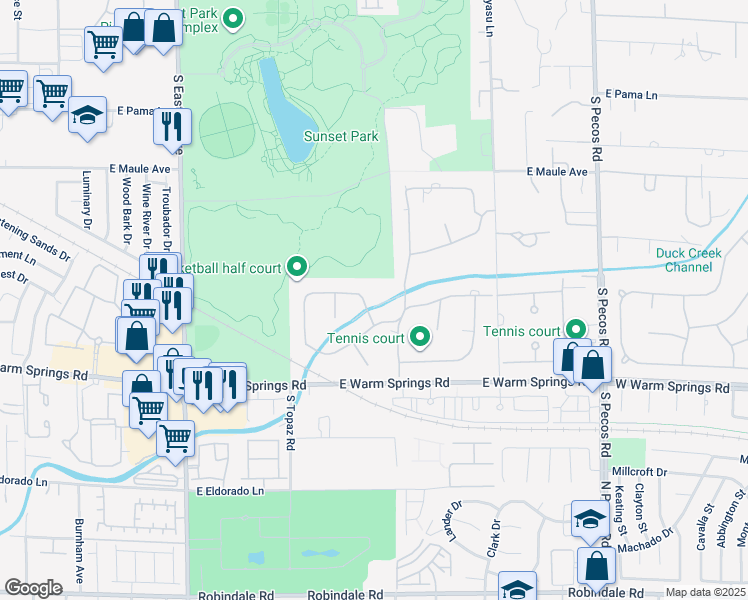 map of restaurants, bars, coffee shops, grocery stores, and more near 2916 La Casita Avenue in Las Vegas