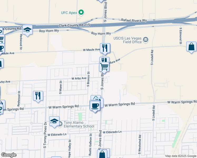 map of restaurants, bars, coffee shops, grocery stores, and more near 6124 China Bend Road in Las Vegas