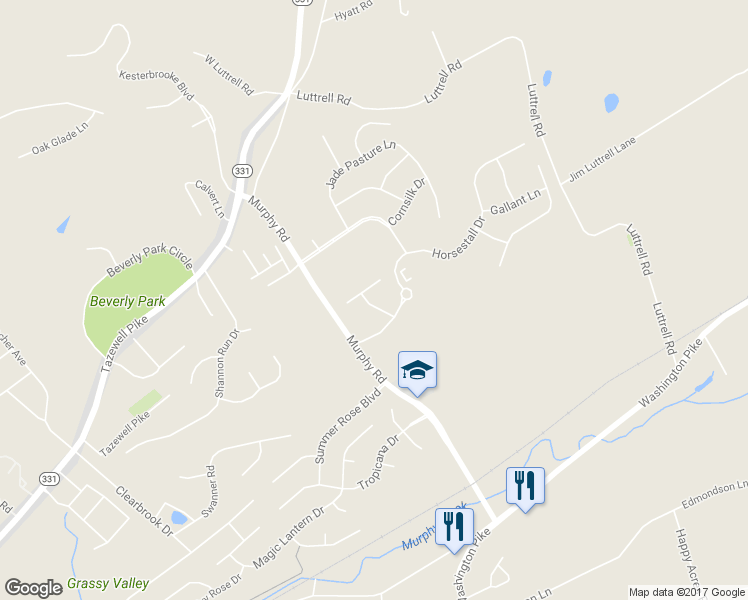 map of restaurants, bars, coffee shops, grocery stores, and more near 4716 Dawn Oaks Lane in Knoxville