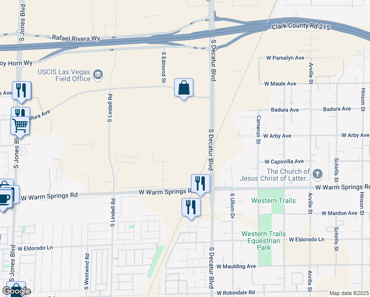 map of restaurants, bars, coffee shops, grocery stores, and more near 7135 South Decatur Boulevard in Las Vegas