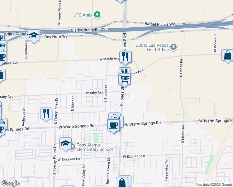 map of restaurants, bars, coffee shops, grocery stores, and more near 6124 China Bend Road in Las Vegas