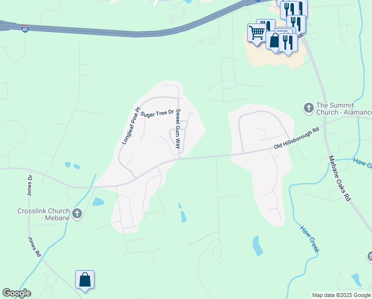 map of restaurants, bars, coffee shops, grocery stores, and more near 1409 Yellow Wood Drive in Mebane