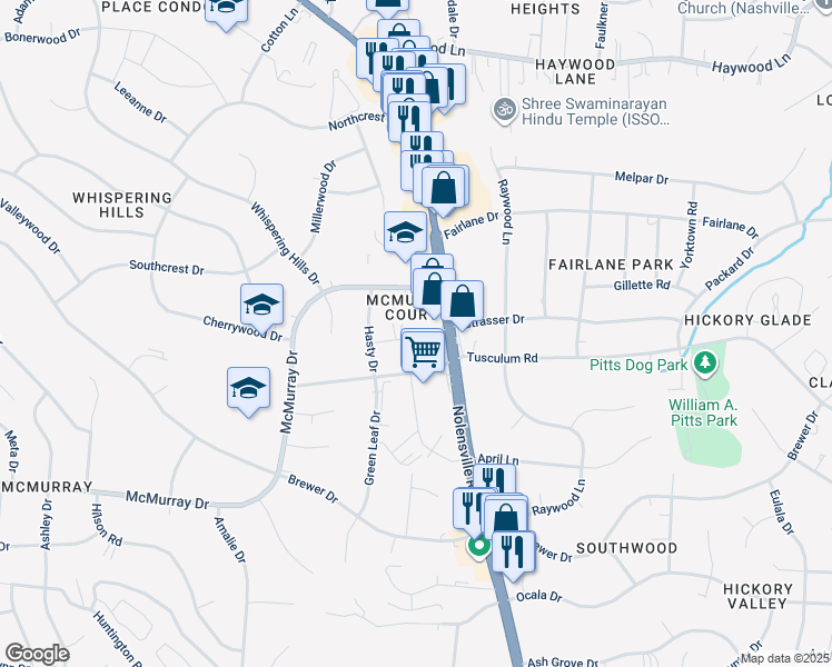 map of restaurants, bars, coffee shops, grocery stores, and more near 418 McCain Drive in Nashville