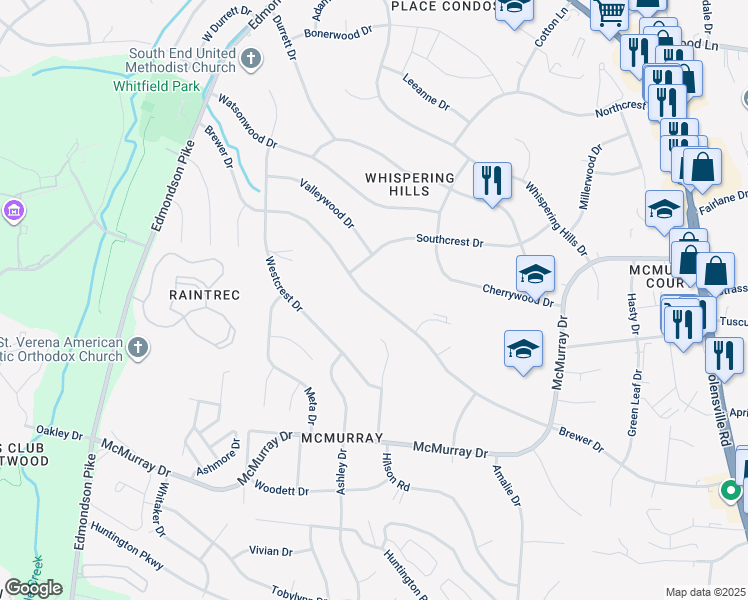 map of restaurants, bars, coffee shops, grocery stores, and more near 548 Brewer Drive in Nashville