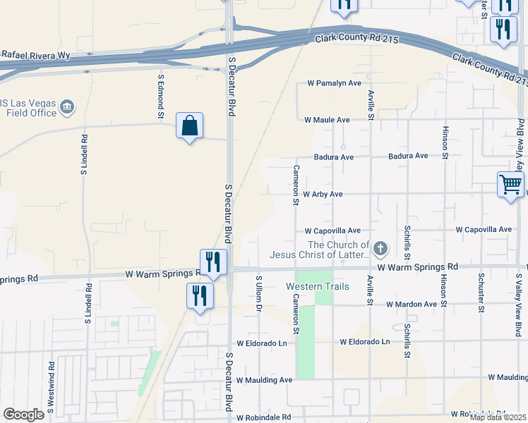 map of restaurants, bars, coffee shops, grocery stores, and more near 7141 Painted Skyline Street in Las Vegas