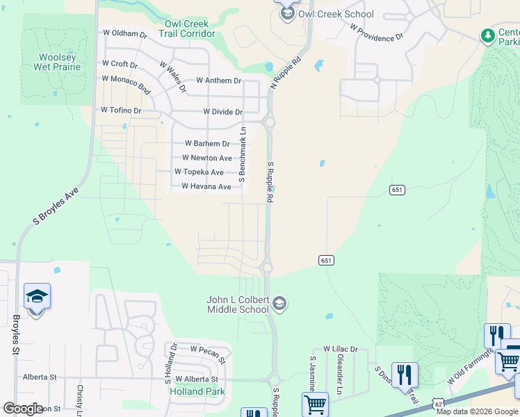 map of restaurants, bars, coffee shops, grocery stores, and more near 370 South Dinsmore Trail in Fayetteville