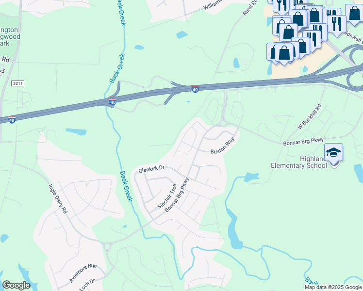 map of restaurants, bars, coffee shops, grocery stores, and more near 4236 Dunkirk Drive in Burlington
