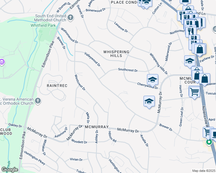 map of restaurants, bars, coffee shops, grocery stores, and more near 548 Brewer Drive in Nashville