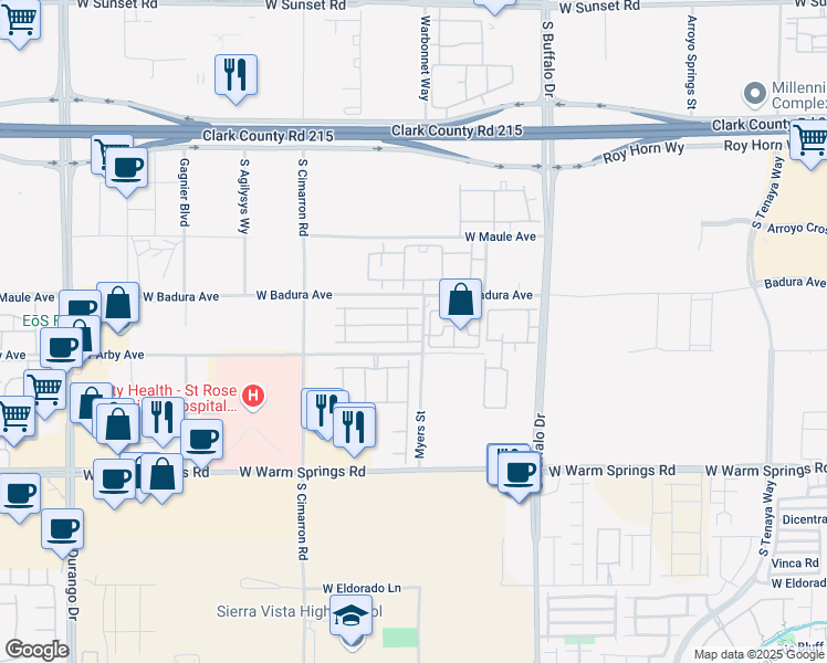 map of restaurants, bars, coffee shops, grocery stores, and more near 7062 Rose Hill Street in Las Vegas