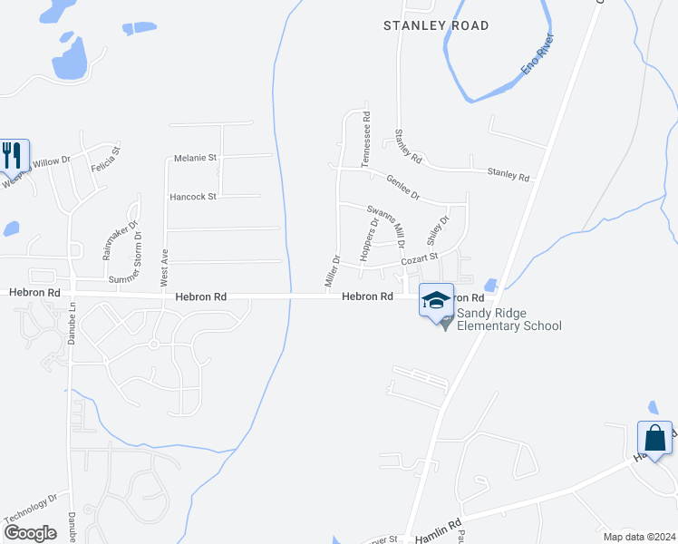 map of restaurants, bars, coffee shops, grocery stores, and more near 4608 Miller Drive in Durham