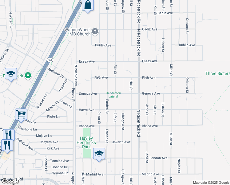 map of restaurants, bars, coffee shops, grocery stores, and more near Fife Street in Henderson