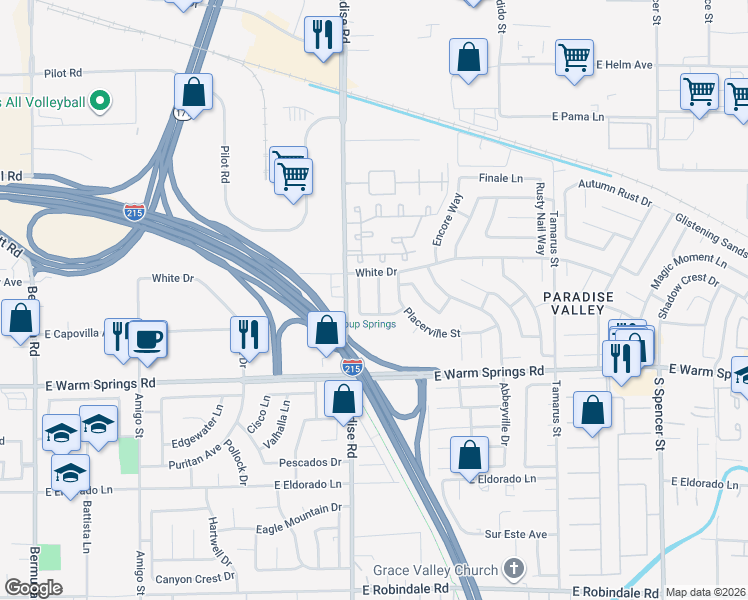 map of restaurants, bars, coffee shops, grocery stores, and more near 7095 Ovation Way in Las Vegas