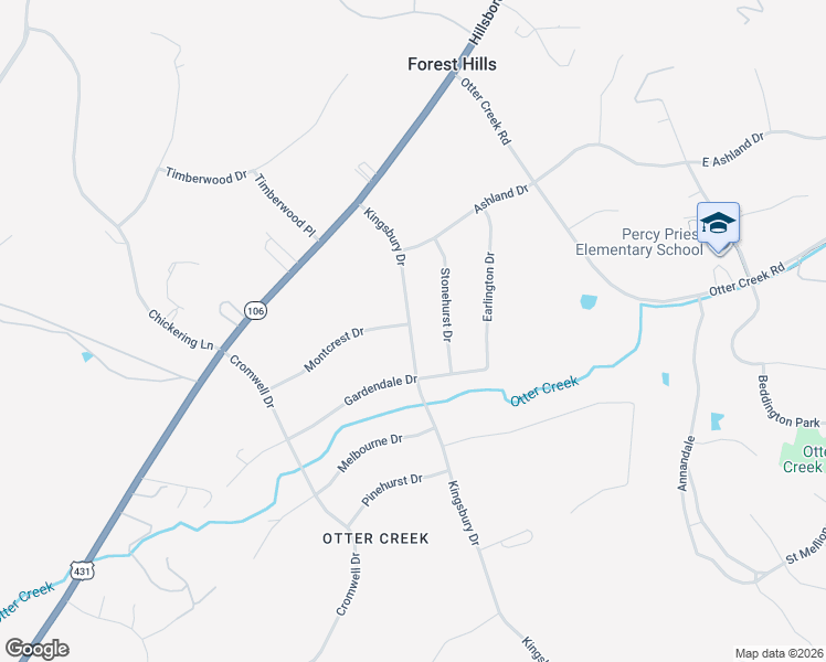 map of restaurants, bars, coffee shops, grocery stores, and more near 2002 Kingsbury Drive in Forest Hills