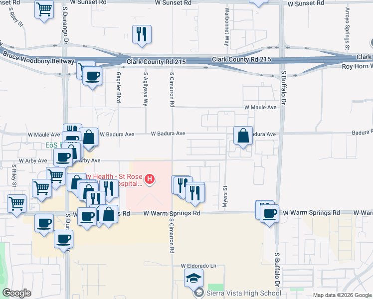 map of restaurants, bars, coffee shops, grocery stores, and more near 8117 Misty Canyon Avenue in Las Vegas