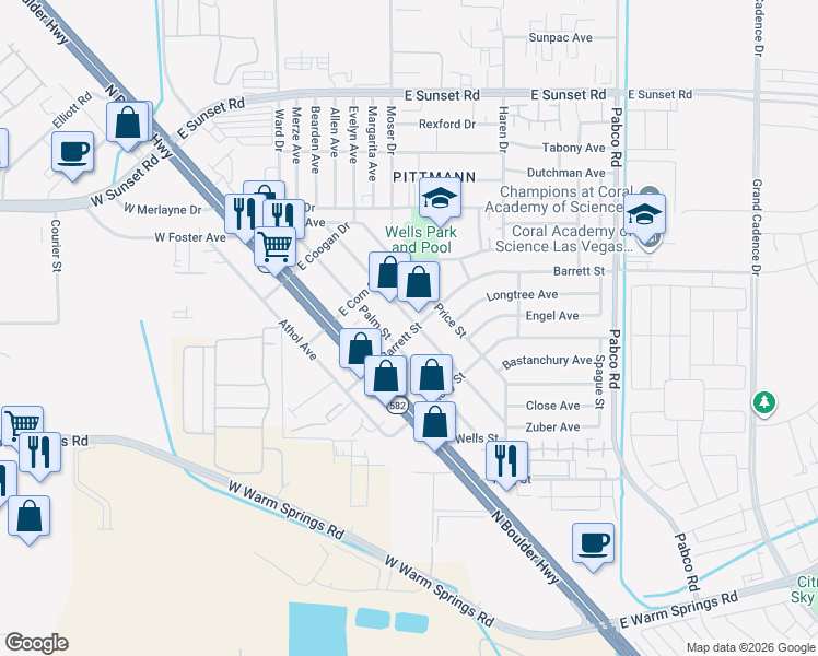 map of restaurants, bars, coffee shops, grocery stores, and more near 1501 Chestnut Street in Henderson