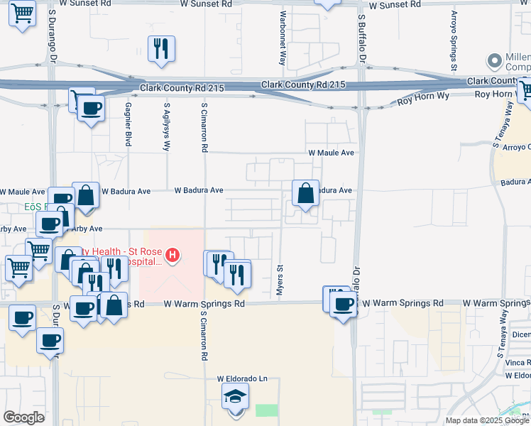 map of restaurants, bars, coffee shops, grocery stores, and more near 8037 Misty Canyon Avenue in Las Vegas