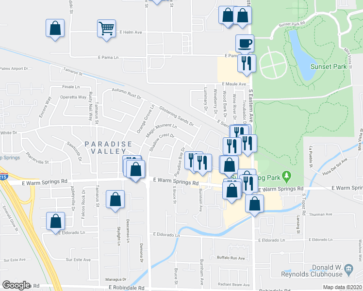 map of restaurants, bars, coffee shops, grocery stores, and more near 7136 Nordic Lights Drive in Las Vegas