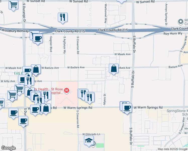 map of restaurants, bars, coffee shops, grocery stores, and more near 8073 Misty Canyon Avenue in Las Vegas