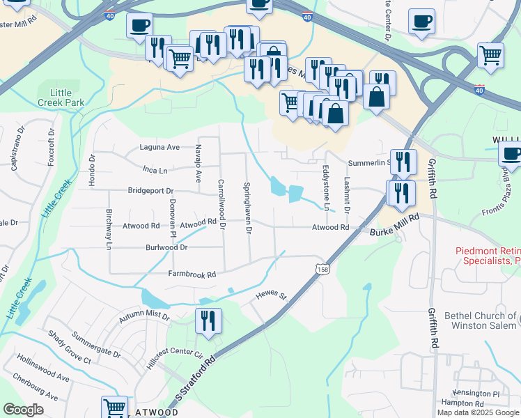 map of restaurants, bars, coffee shops, grocery stores, and more near in Winston-Salem
