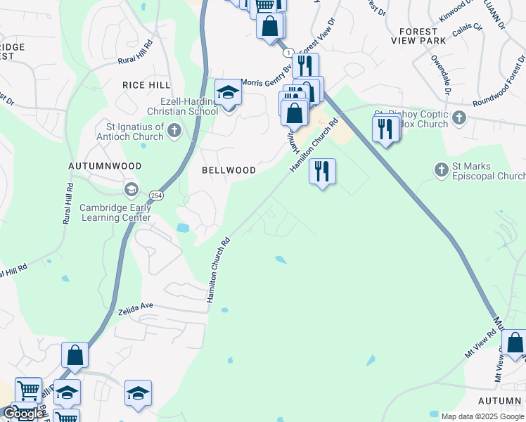map of restaurants, bars, coffee shops, grocery stores, and more near 3001 Hamilton Church Road in Nashville