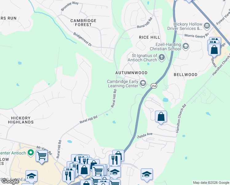 map of restaurants, bars, coffee shops, grocery stores, and more near 1282 Rural Hill Road in Nashville