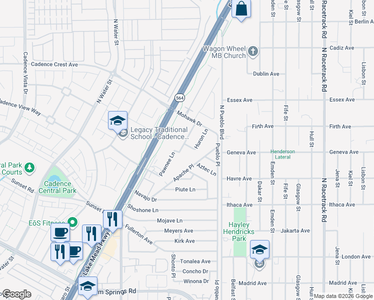 map of restaurants, bars, coffee shops, grocery stores, and more near 207 Pontiac Pl in Henderson