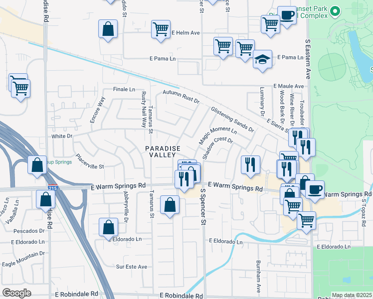 map of restaurants, bars, coffee shops, grocery stores, and more near 1711 Ember Glow Circle in Las Vegas