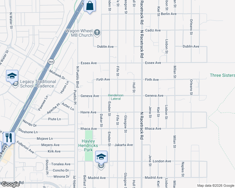 map of restaurants, bars, coffee shops, grocery stores, and more near Fife Street in Henderson