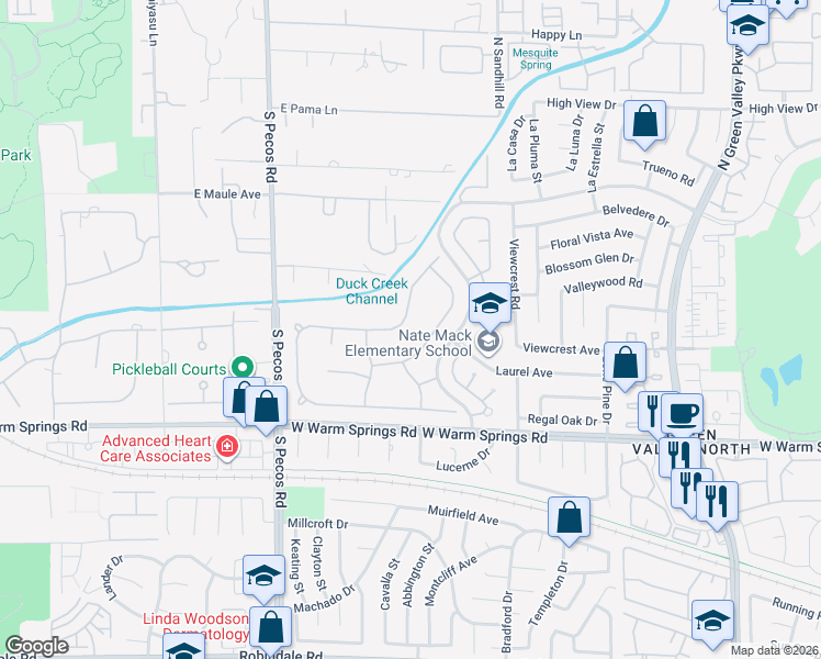 map of restaurants, bars, coffee shops, grocery stores, and more near 116 Quail Run Road in Henderson