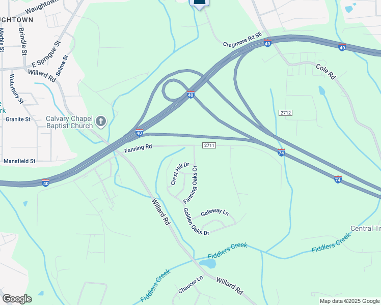 map of restaurants, bars, coffee shops, grocery stores, and more near 2221 Fanning Road in Winston-Salem