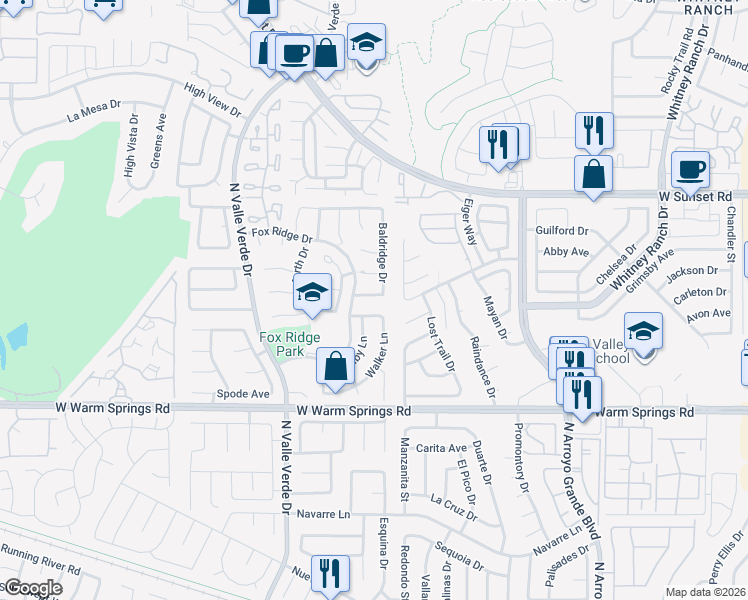 map of restaurants, bars, coffee shops, grocery stores, and more near 1805 Dalton Drive in Henderson