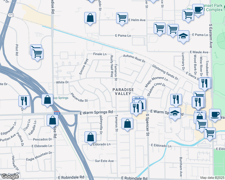 map of restaurants, bars, coffee shops, grocery stores, and more near 1460 Lawman Court in Las Vegas