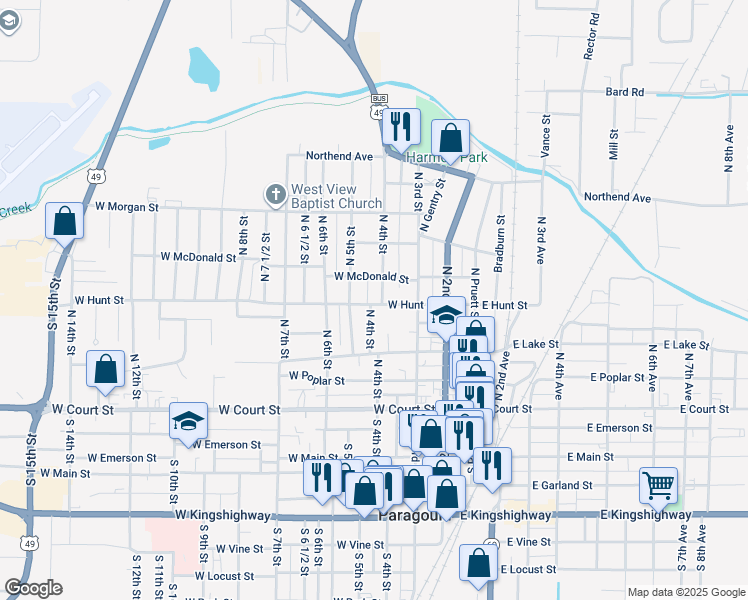 map of restaurants, bars, coffee shops, grocery stores, and more near 405 West Hunt Street in Paragould