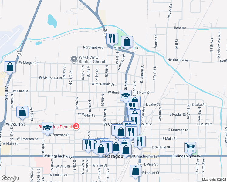 map of restaurants, bars, coffee shops, grocery stores, and more near 311 West Hunt Street in Paragould
