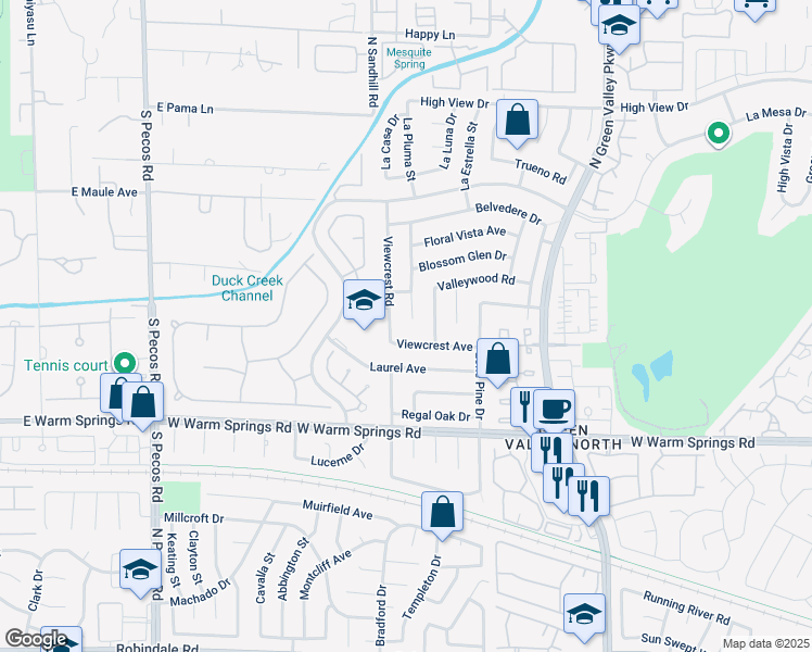 map of restaurants, bars, coffee shops, grocery stores, and more near 2339 Moorpark Way in Henderson