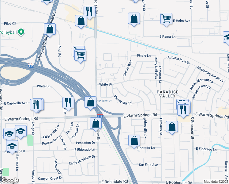 map of restaurants, bars, coffee shops, grocery stores, and more near 1078 Placerville Street in Las Vegas