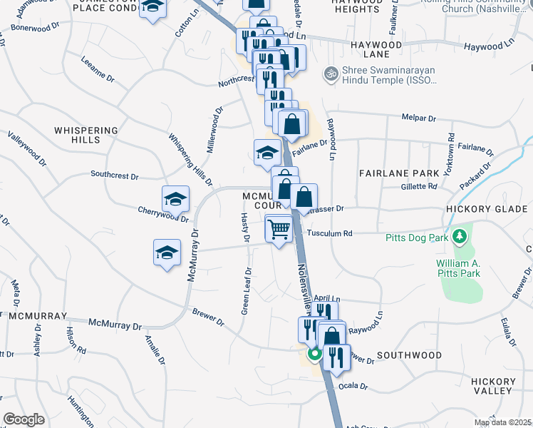 map of restaurants, bars, coffee shops, grocery stores, and more near 418 McCain Drive in Nashville