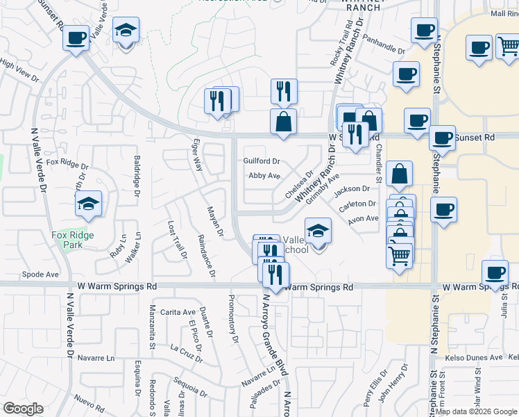 map of restaurants, bars, coffee shops, grocery stores, and more near 488 Chelsea Drive in Henderson