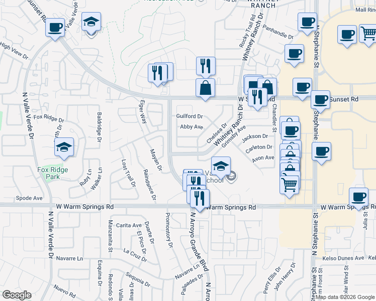 map of restaurants, bars, coffee shops, grocery stores, and more near 492 Chelsea Drive in Henderson