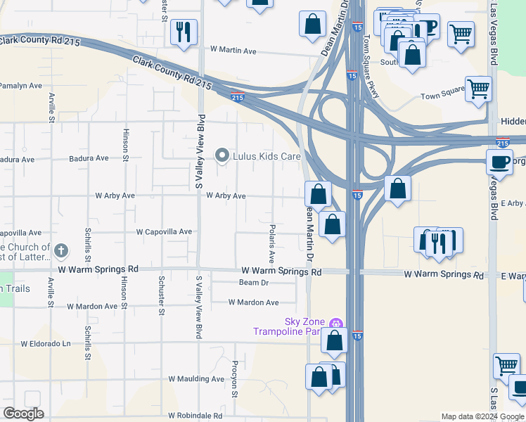 map of restaurants, bars, coffee shops, grocery stores, and more near 7135 Polaris Avenue in Las Vegas
