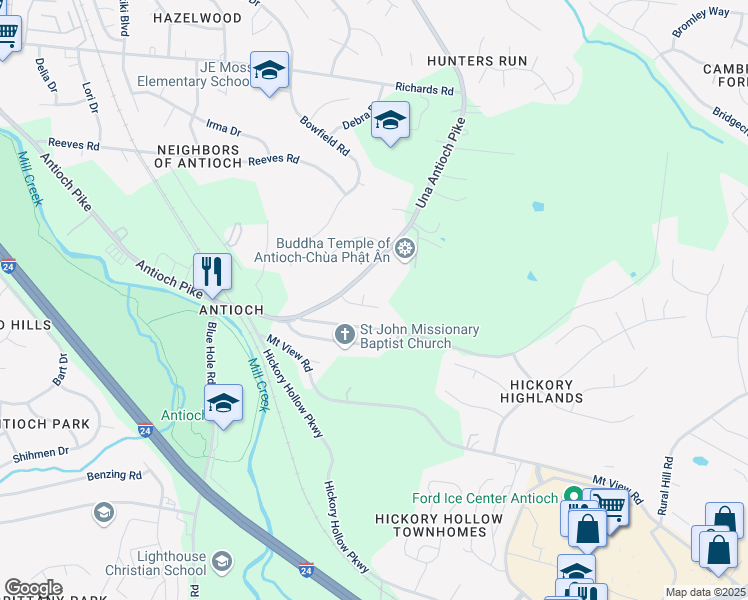 map of restaurants, bars, coffee shops, grocery stores, and more near 113 Antioch Woods Way in Nashville