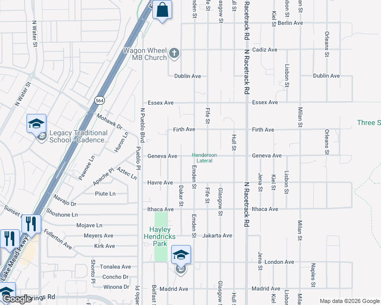 map of restaurants, bars, coffee shops, grocery stores, and more near 504 Emden Street in Henderson