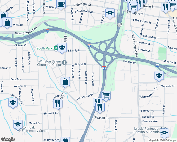 map of restaurants, bars, coffee shops, grocery stores, and more near 2826 Lomond Street in Winston-Salem