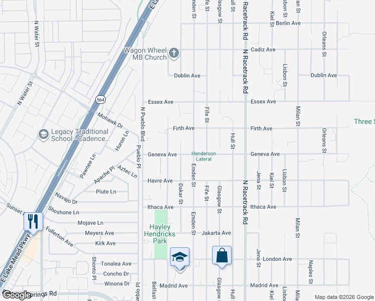 map of restaurants, bars, coffee shops, grocery stores, and more near 504 Emden Street in Henderson