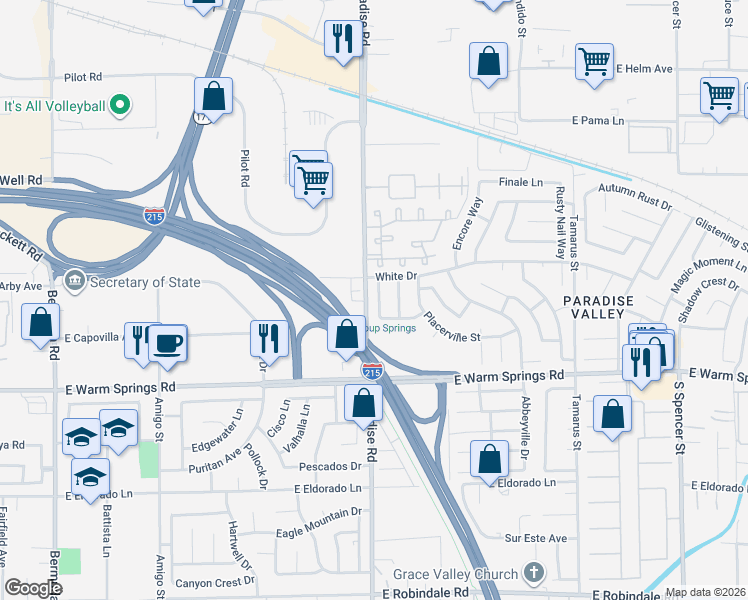 map of restaurants, bars, coffee shops, grocery stores, and more near 7095 Ovation Way in Las Vegas