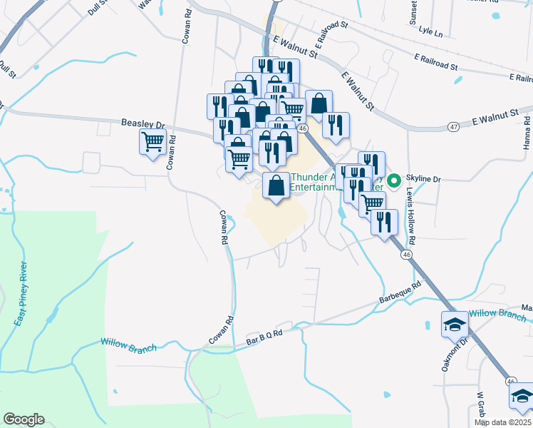 map of restaurants, bars, coffee shops, grocery stores, and more near 454 Tennessee 46 in Dickson