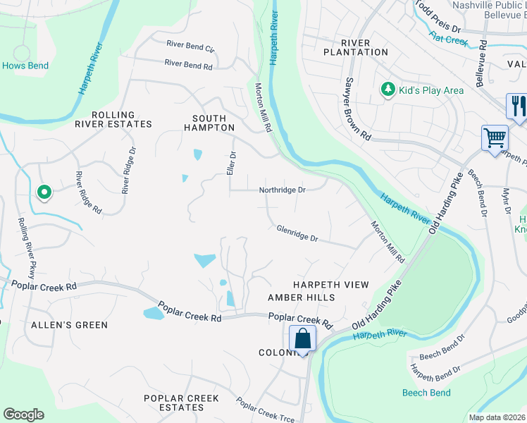map of restaurants, bars, coffee shops, grocery stores, and more near 601 Glenridge Close in Nashville