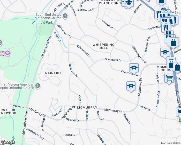map of restaurants, bars, coffee shops, grocery stores, and more near 549 Brewer Drive in Nashville