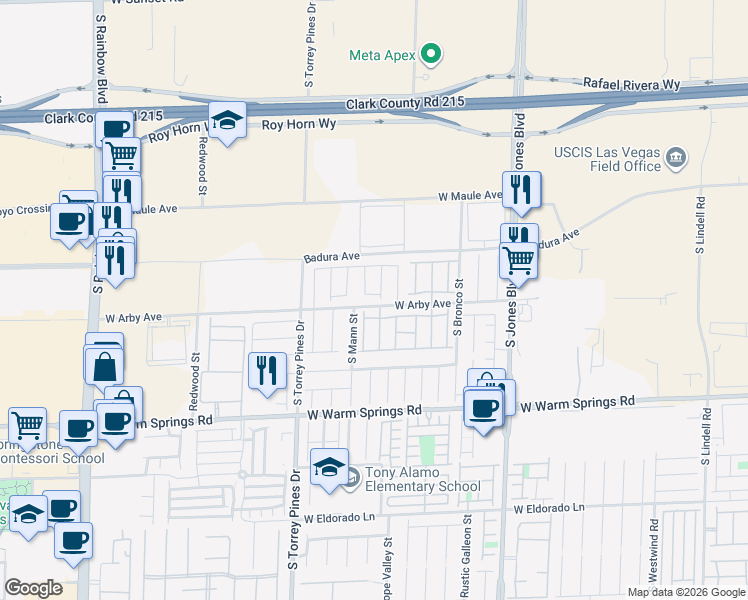 map of restaurants, bars, coffee shops, grocery stores, and more near 6255 West Arby Avenue in Las Vegas